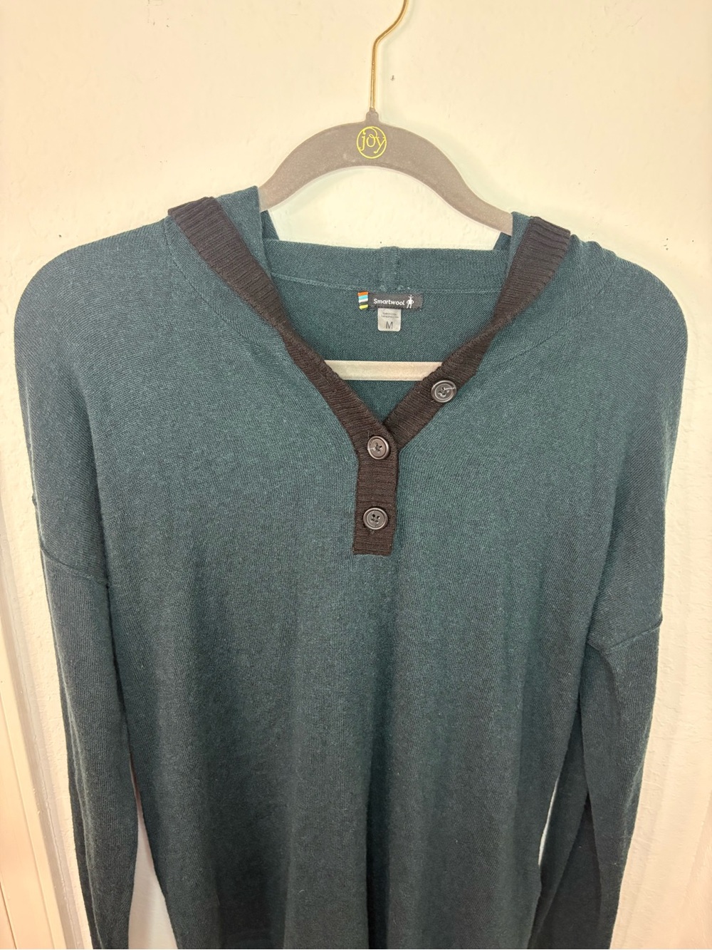 Smartwool Shadow Pine hoodie sweater with button henley neckline green size M - Picture 6 of 15